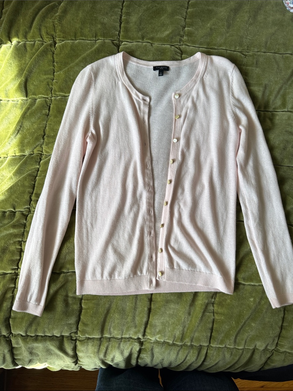 Talbots Pale Pink Crewneck Button-Front Cardigan